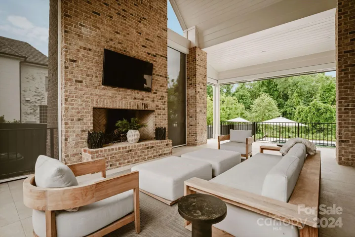 Patio with wood burning fireplace