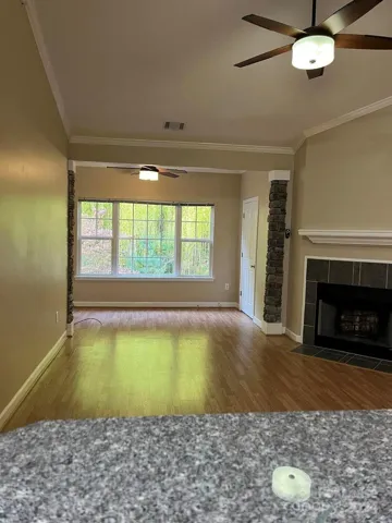 Hard wood floors, gas fireplace, nature view