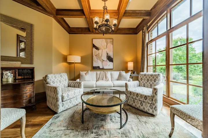 Coffered ceiling in study