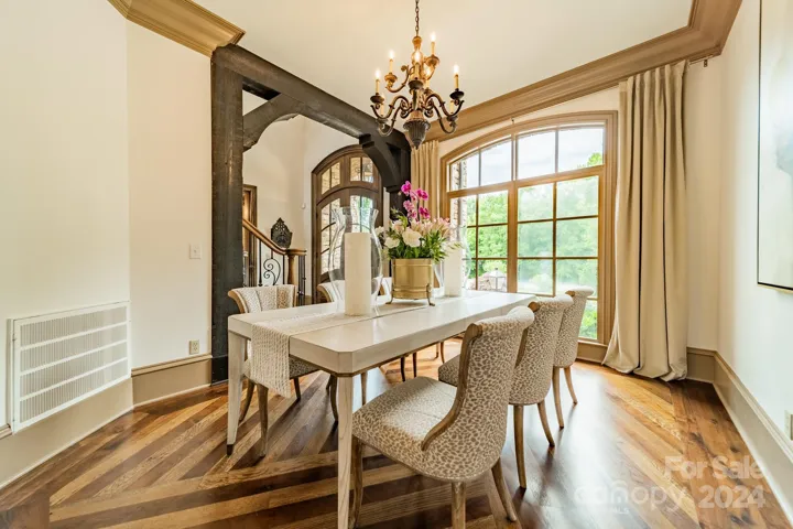 Inlay hardwood flooring in dining room.  Gorgeous!