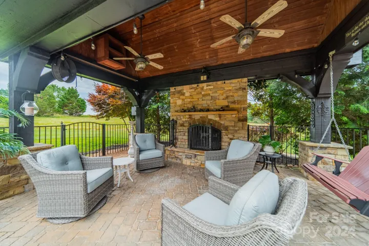 Cabana with stone fireplace
