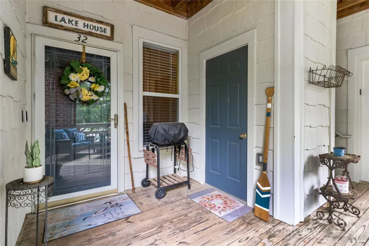 Storm door at entry, with storage closet