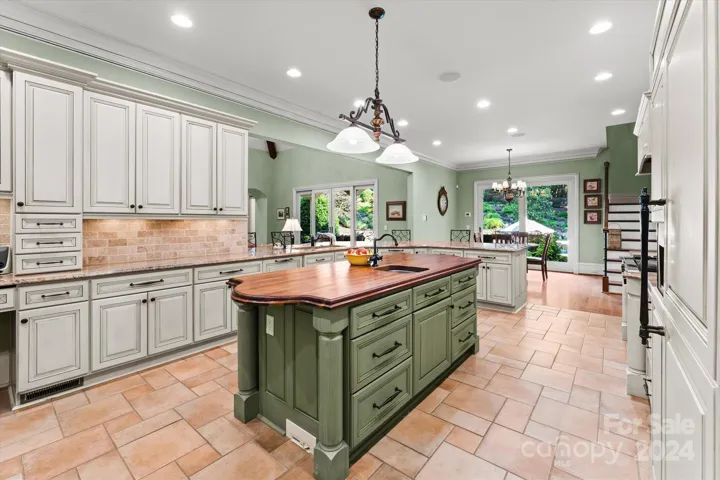 Butcher block island and built-in appliances