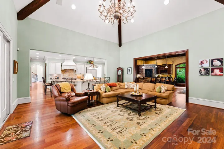 Family room connects kitchen and game room for seamless entertaining