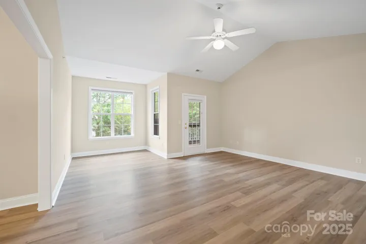 living room with new flooring and paint