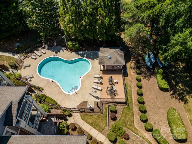 Lakeside community pool and kayak racks