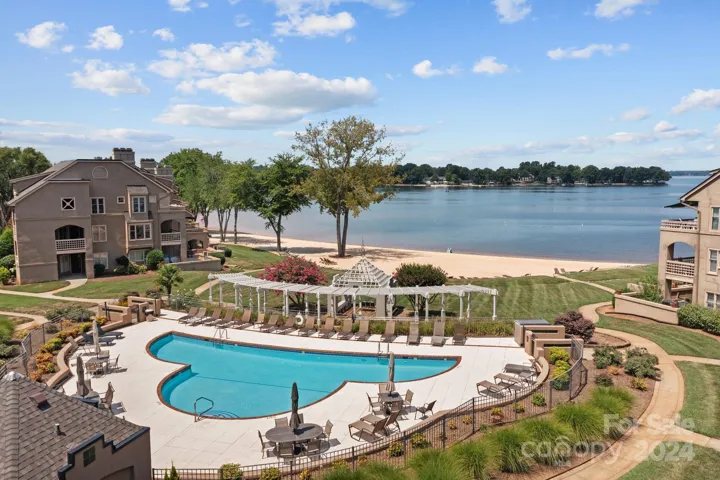 Salt water pool with great views of the lake.