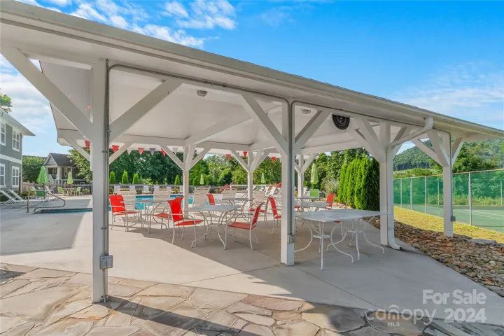 Shaded area for viewing pool and tennis courts