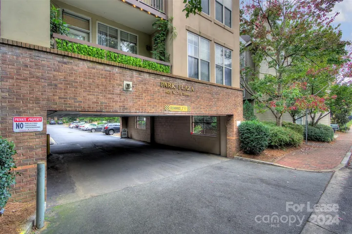 Entrance into parking garage and additional parking lot