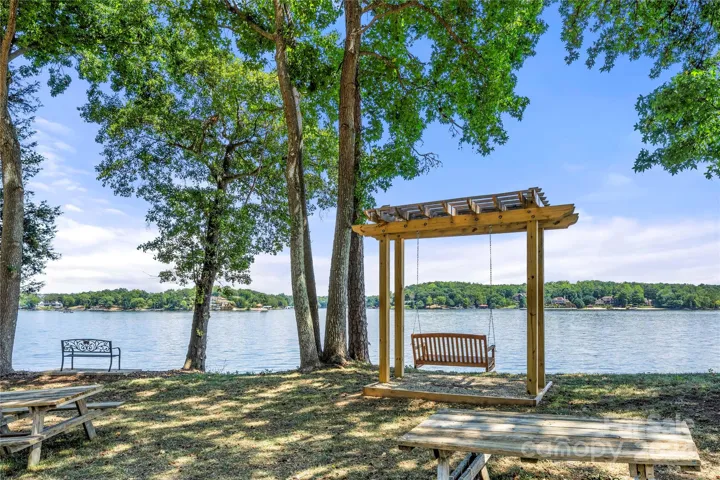 lovely swings at beach park looking over the lake