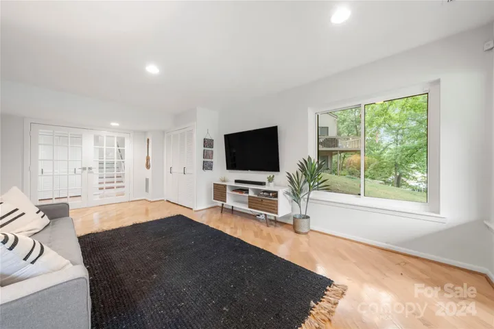 Lower level living room with lake views