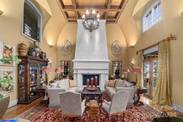 Living Room with Italian Limestone Fireplace