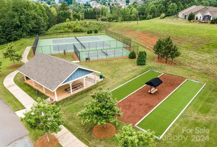 Covered picnic area, Bocce Ball Court, Pickleball and Tennis Court