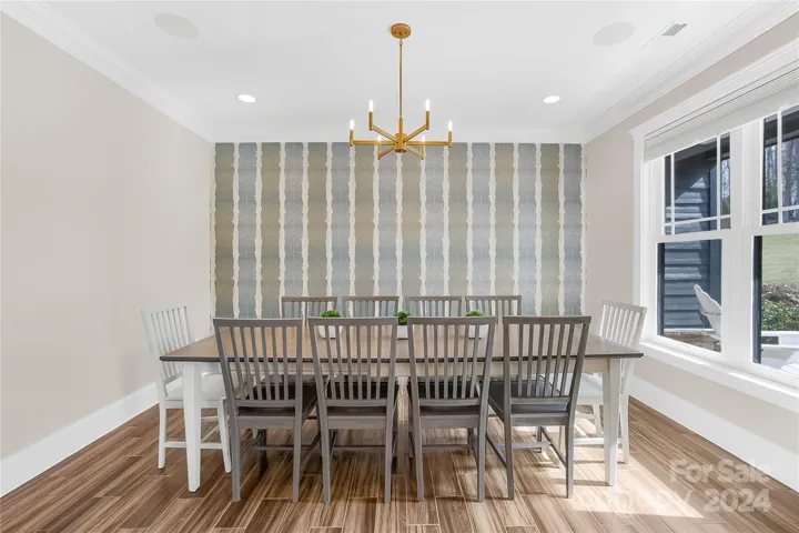 Dining area with custom wallpaper