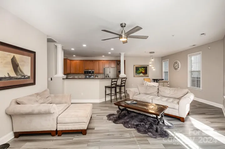Kitchen overlooks family room