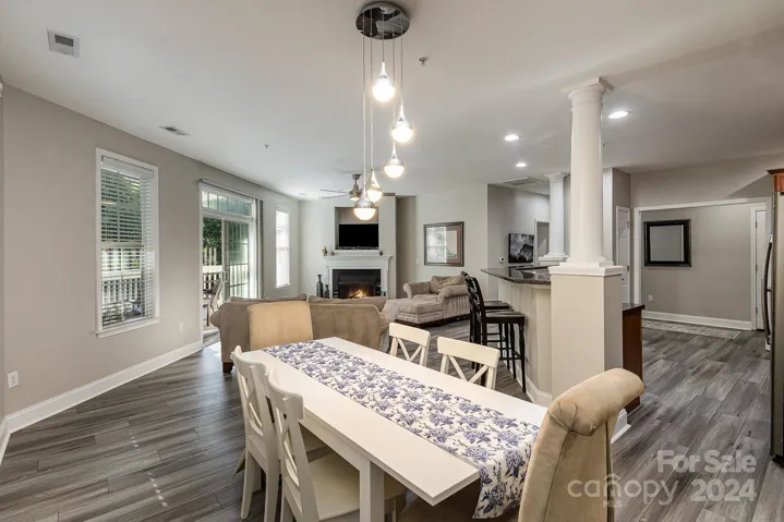 Dining Room with  overlooks family room