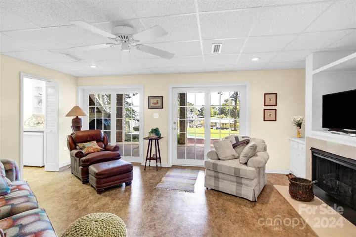 basement rec room and covered patio