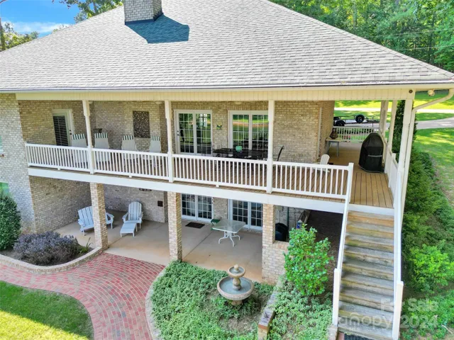 pavers and fountain at back of home