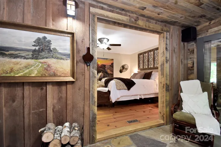 Coveted "Hit and Miss Pine" reclaimed wood clad walls in several rooms. Highly desirable and rare wood elegance to adorn your walls.