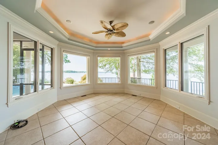 Family room near kitchen with lake views