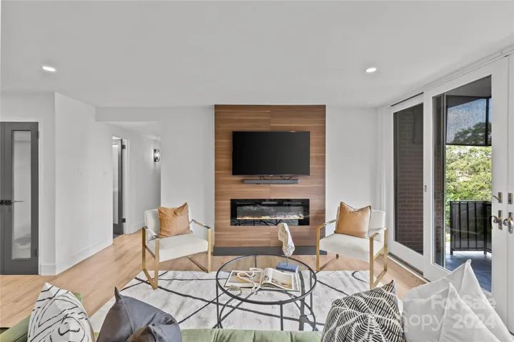 Electric fireplace adds ambiance and warmth when desired