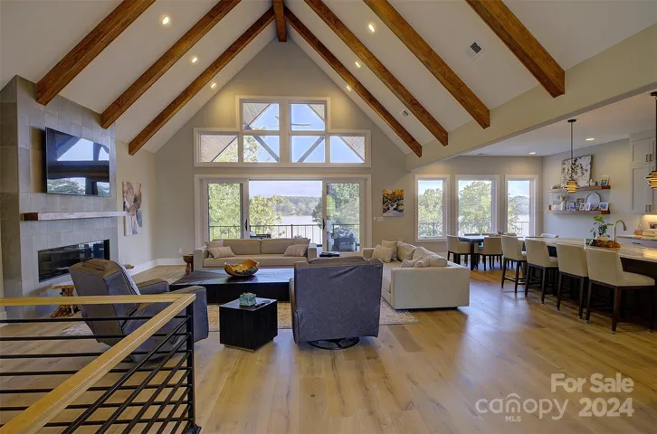 Living room with white oak floors