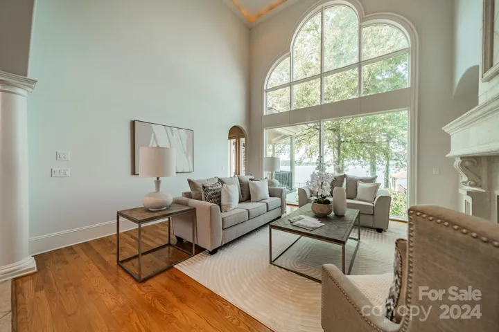 Living room with lake views