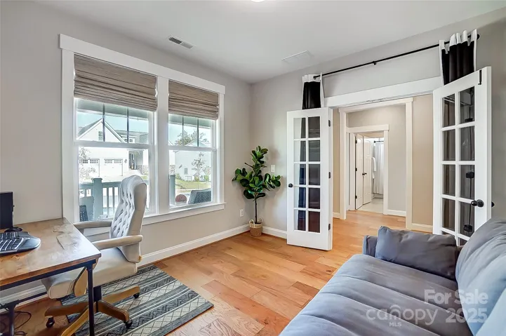 Home office with glass French doors, perfect for privacy
