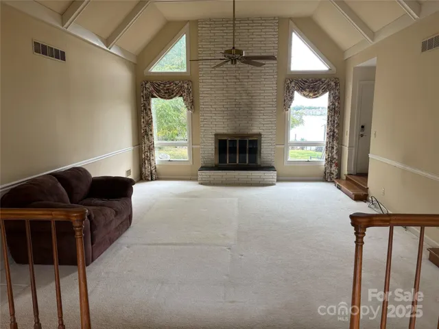 Exposed beams in high ceiling of Great Room