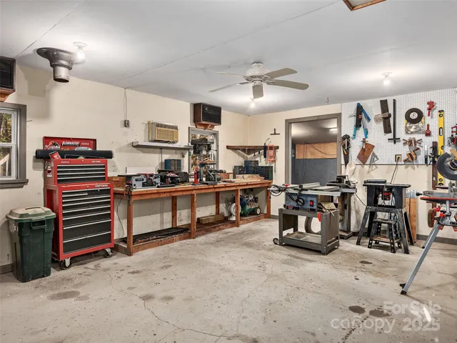 Plenty of good lighting in the spacious wood working shop.