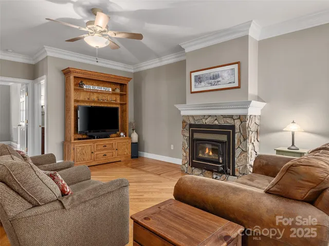 Main level den with gas fireplace