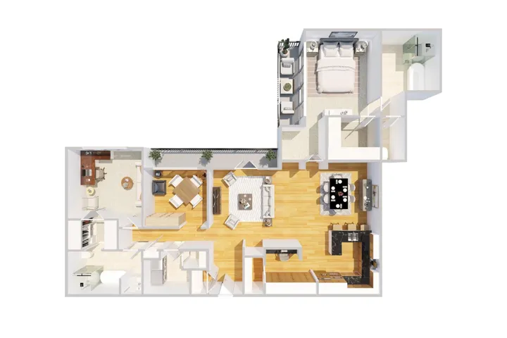 Split bedroom plan provides maximum privacy for both residents and guests.