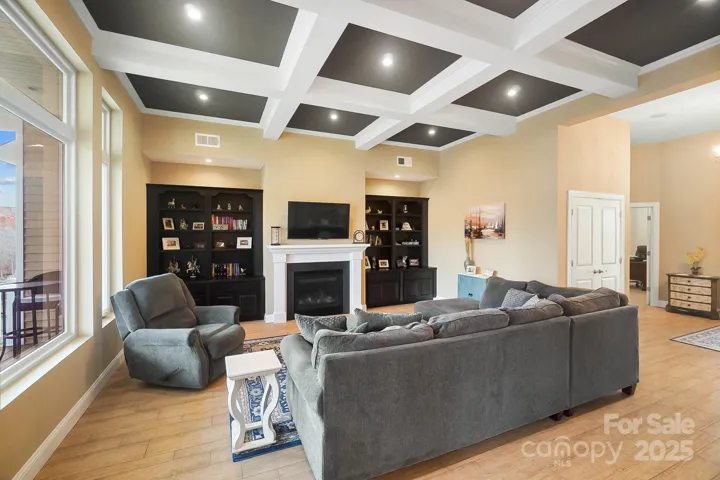 Living Room with coffered ceiling