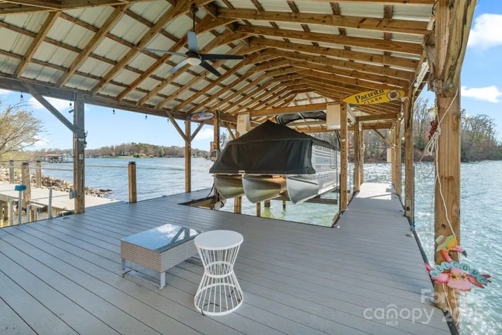 Covered Trex dock including boat lift