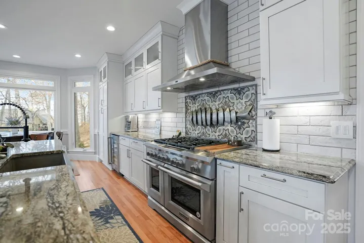 Industrial size gas range, hood, and beverage refrigerator