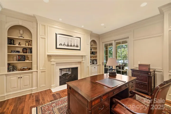 Office with Fireplace & Paneled Wood-Trimmed Walls