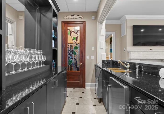 Lake level wet bar.