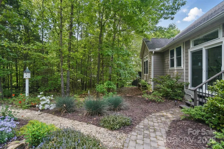 Pathway to gardens and pool