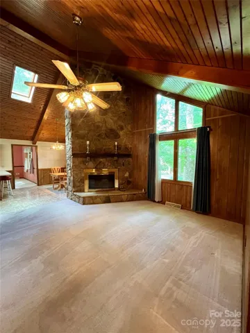 Living Room with Stone Fireplace