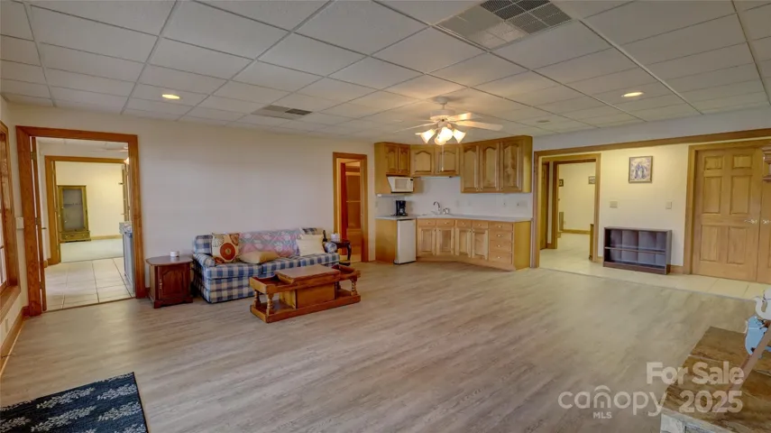 Basement great room with huge views, fireplace and kitchenette