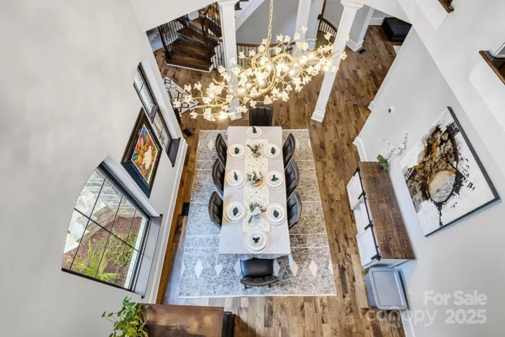 View of the dining room from Juliet balcony in second floor office.