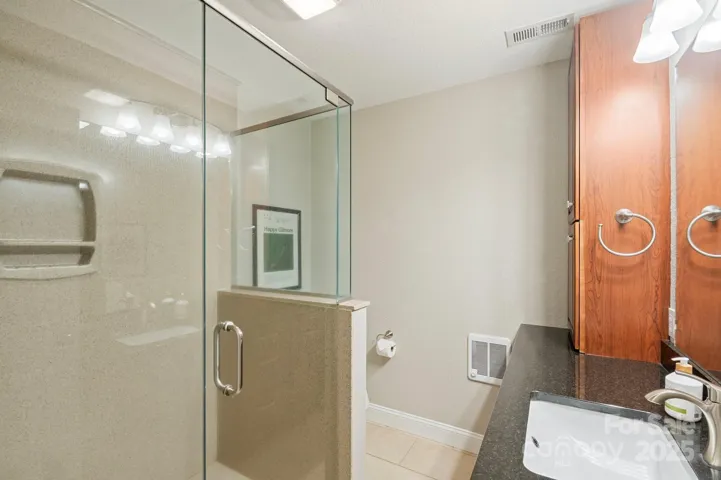 Full bath with walk in shower in basement