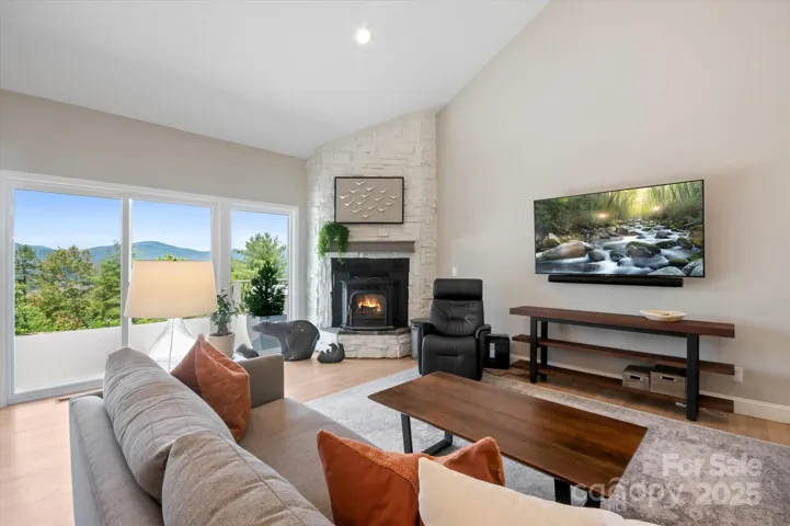 Pellet stove adds ambiance.