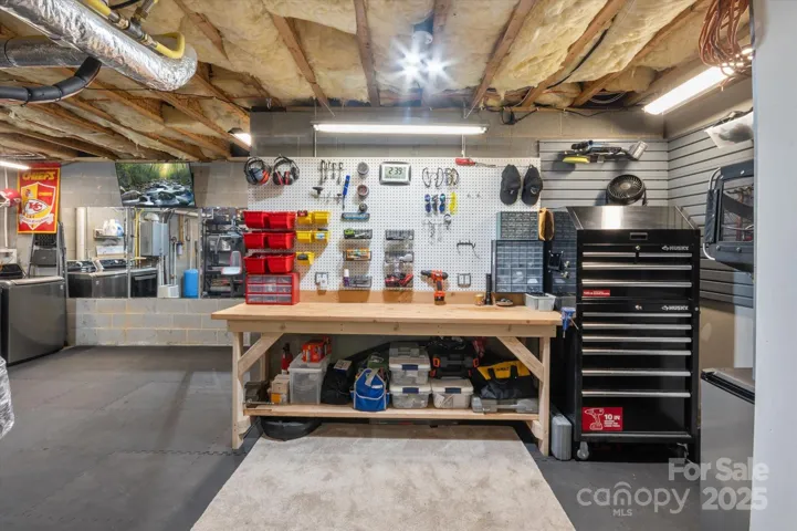 work area in basement