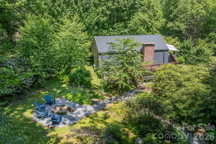 Aerial View of Firepit and Main Home