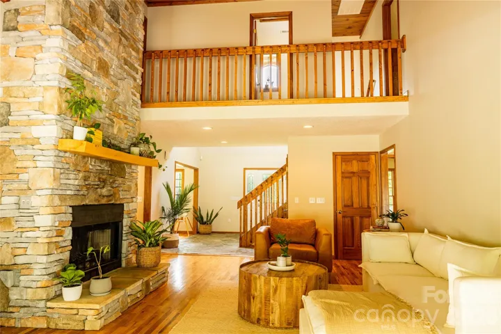 Great room with stone fireplace