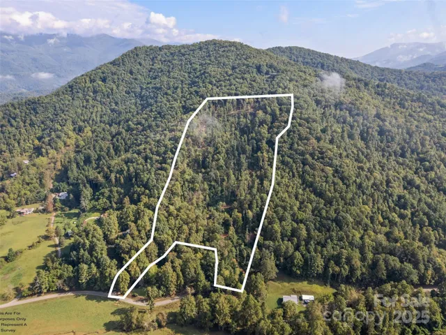 Aerial view of 16.5 acres with approximate property lines overlaid -- does not represent actual survey.