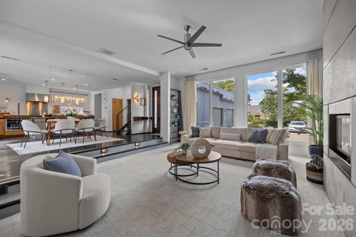 open living room and dining