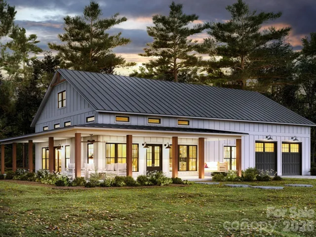 Barndominium - view at dusk - custom built on your acreage