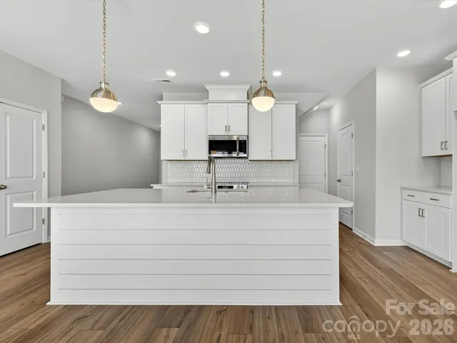 Shiplap Island- Quartz countertops, 42" cabinets with soft close doors and drawers, tiled backsplash, solid shelving in pantry, Frigidaire gallery appliances. cooking is vented to the outside
